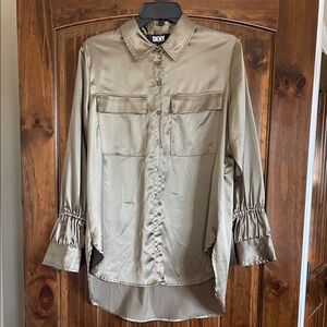 DKNY Ladies Casual Satin Shirt - olive green